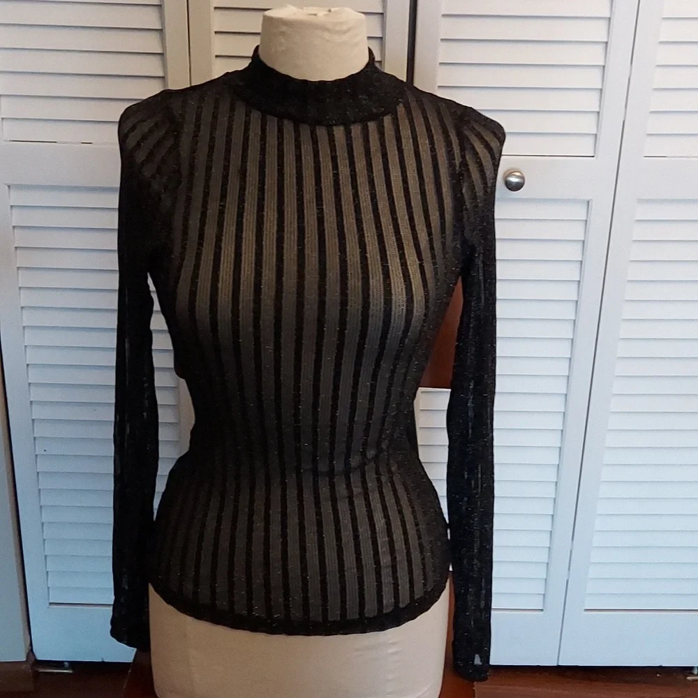 Buckle Black Sheer Striped Blouse - Picture 2 of 4